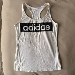 adidas White Tank with Black Logo Panel